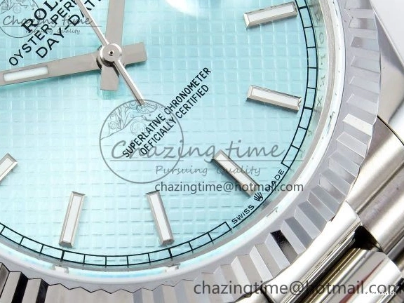 Weight) DayDate Ice JDF Steel 40 904L on SS VR3255 Bracelet Textured Blue President V3 (Gain Dial 0114